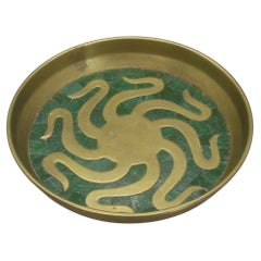Salvador Teran Modernist Abstract Brass & Stone Mosaic Tray Bowl Dish Mexico