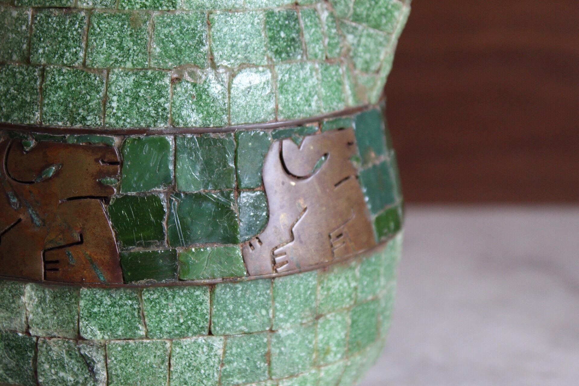 Salvador Teran Mosaic and Brass Pitcher In Fair Condition In San Pedro Garza Garcia, Nuevo Leon