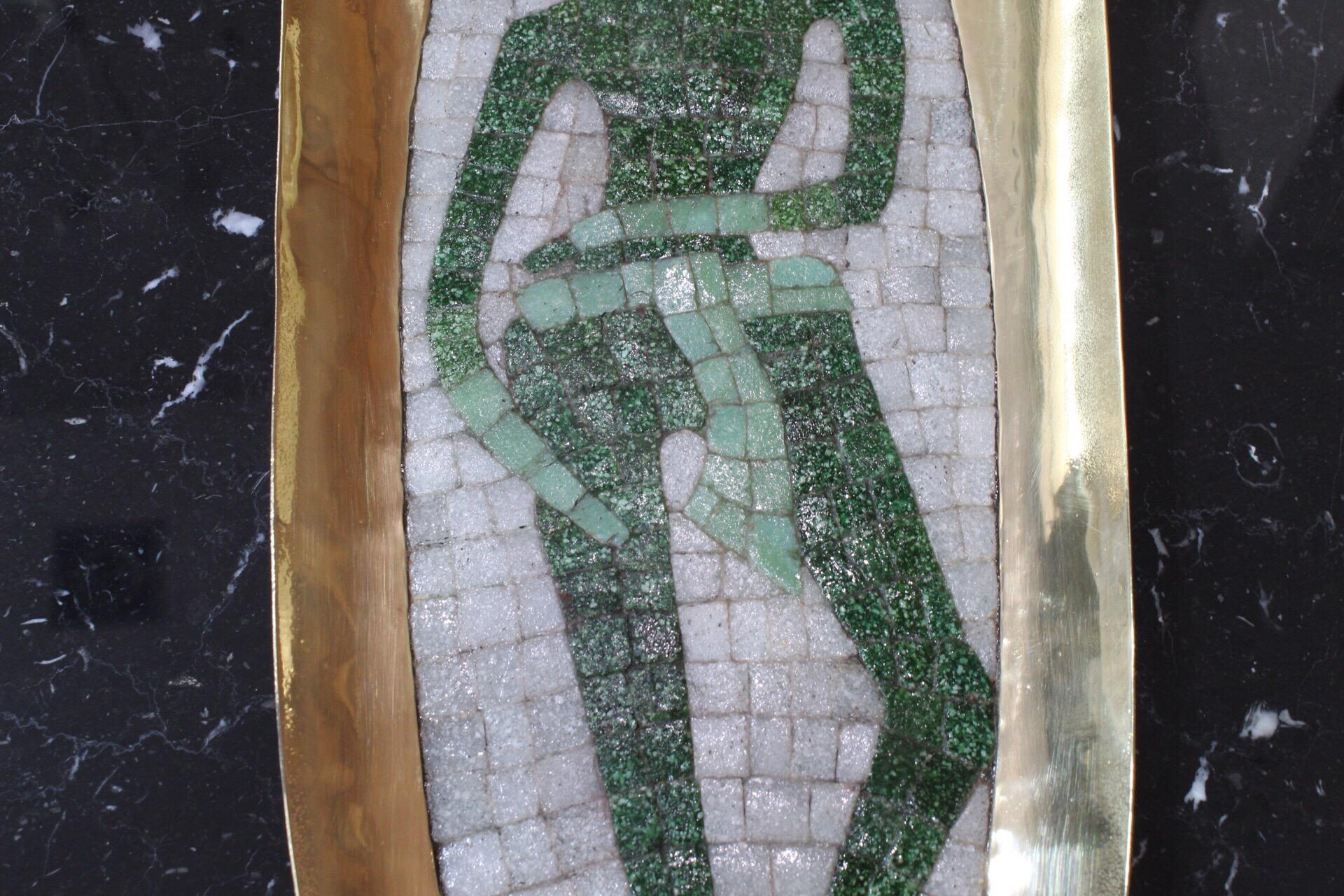 Mexican Salvador Teran Mosaic and Brass Tray