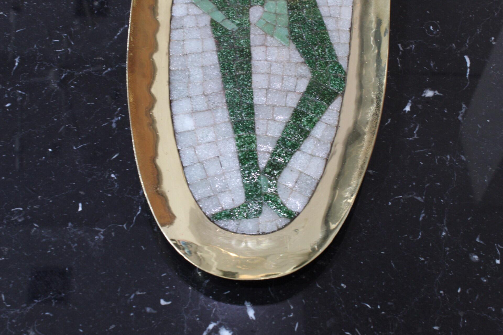Salvador Teran Mosaic and Brass Tray In Good Condition In San Pedro Garza Garcia, Nuevo Leon