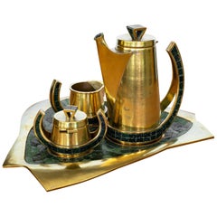 Retro Salvador Terán Mosaic and Brass Coffee Service Set