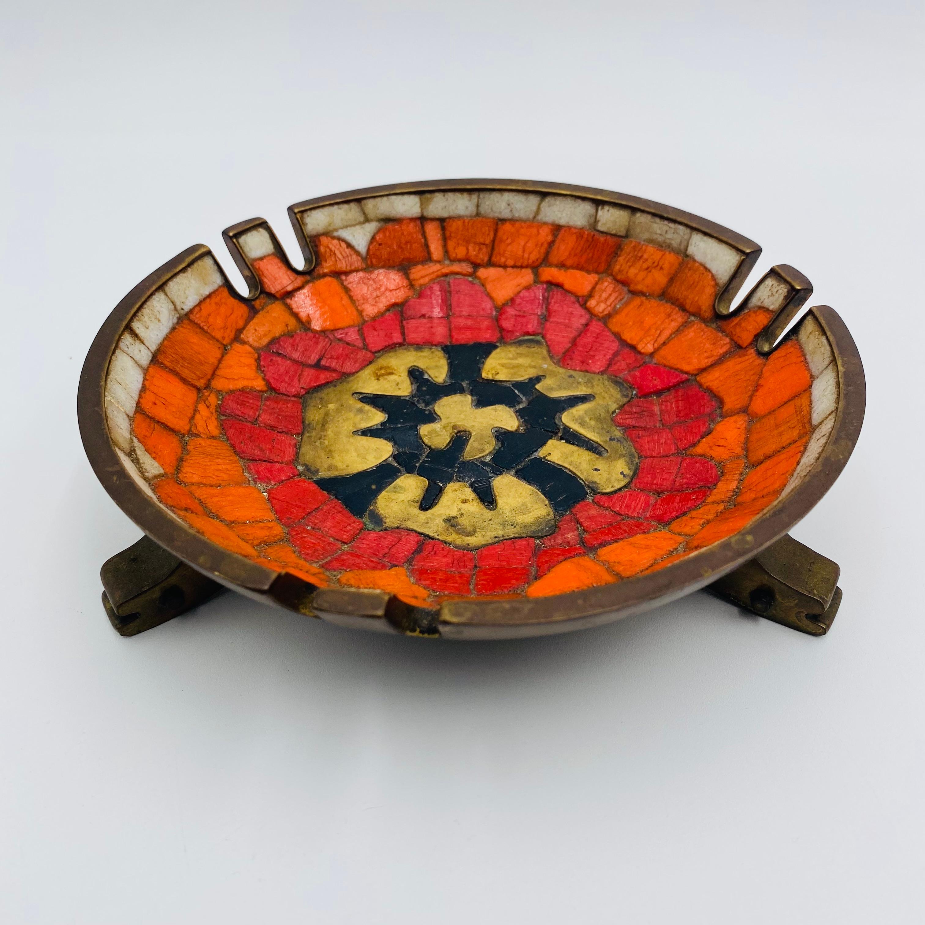 Salvador Teran Mosaic Tile and Brass Ashtray 1950s 4