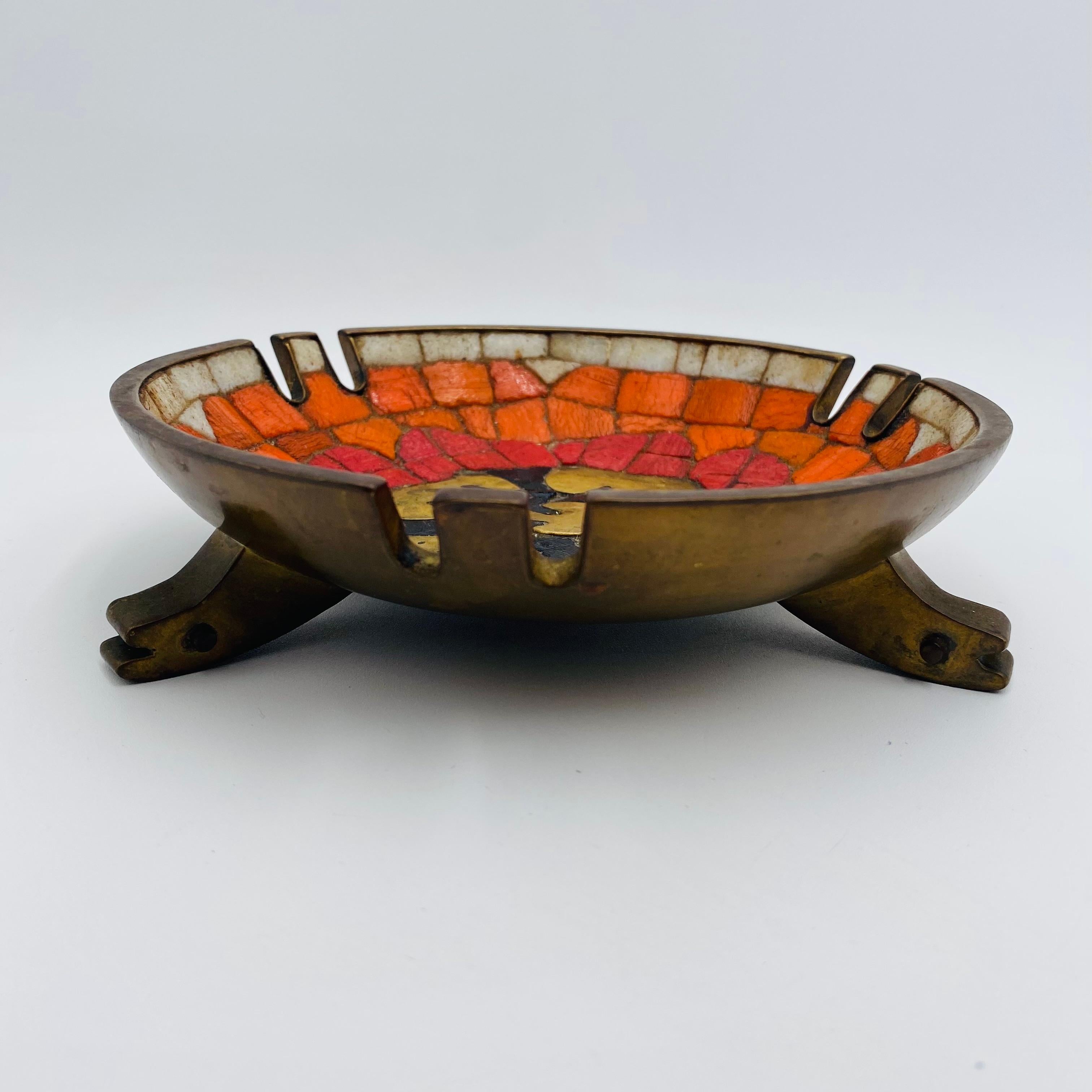 Mid-Century Modern Salvador Teran Mosaic Tile and Brass Ashtray 1950s