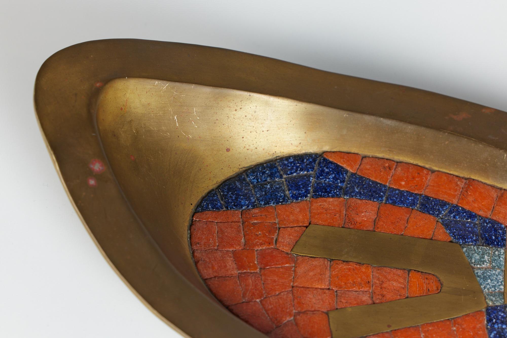 Salvador Teran Style Brass and Mosaic Tile Catchall 4