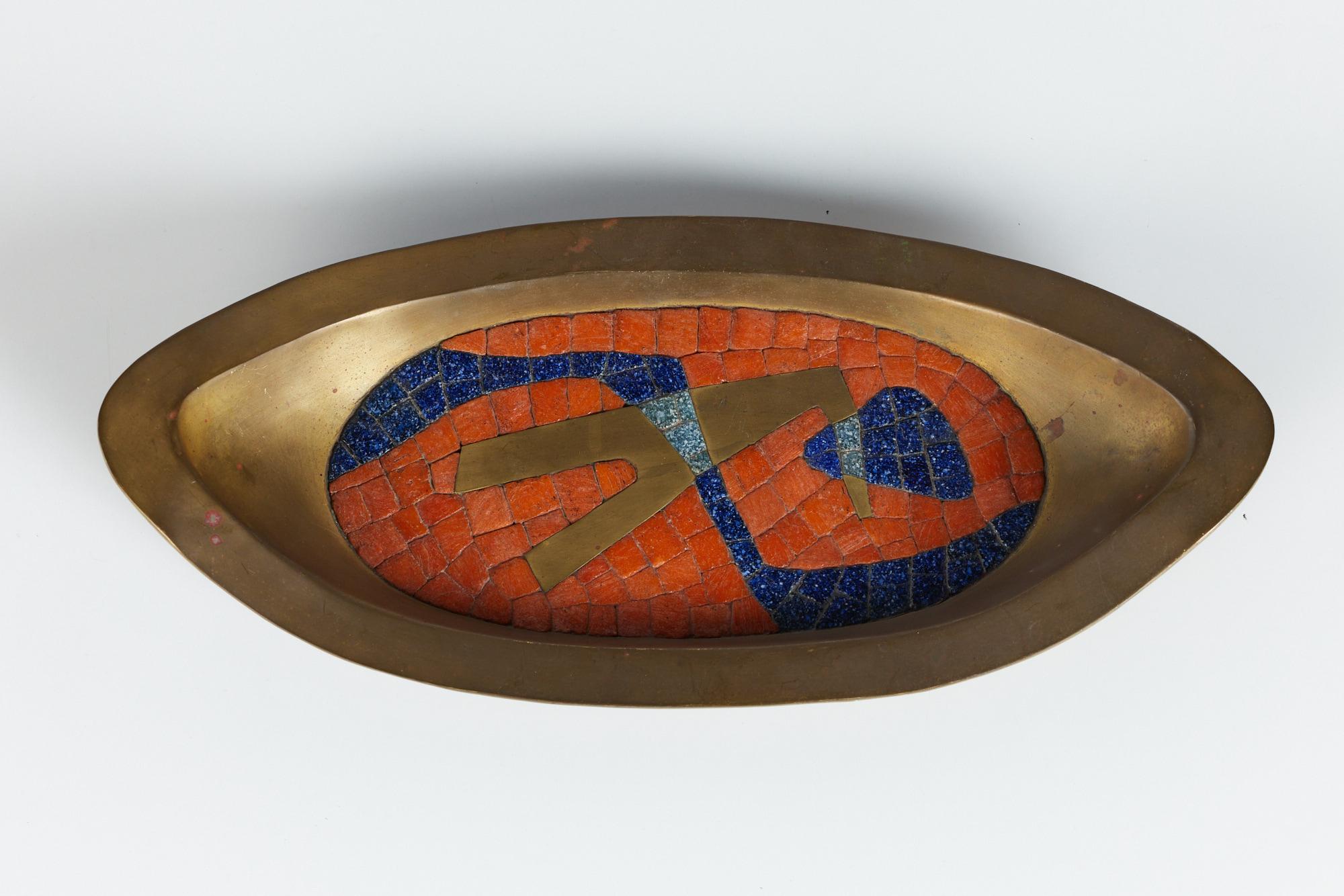 Salvador Teran Style Brass and Mosaic Tile Catchall 1