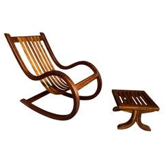 Salvador Vidal Exotic Wood Cantilevered Rocker and Ottoman