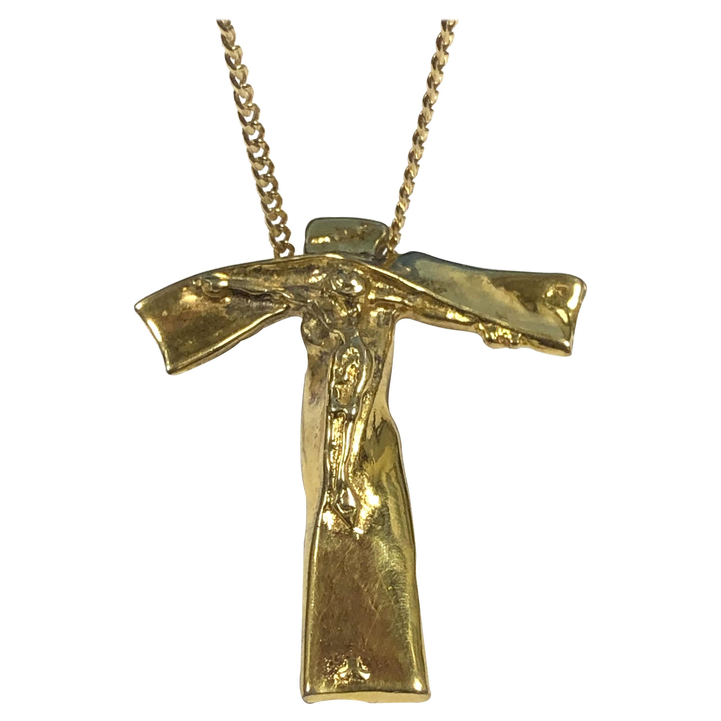Salvadore Dali 1972 Vermeil Cross Crucifix Pendant Necklace