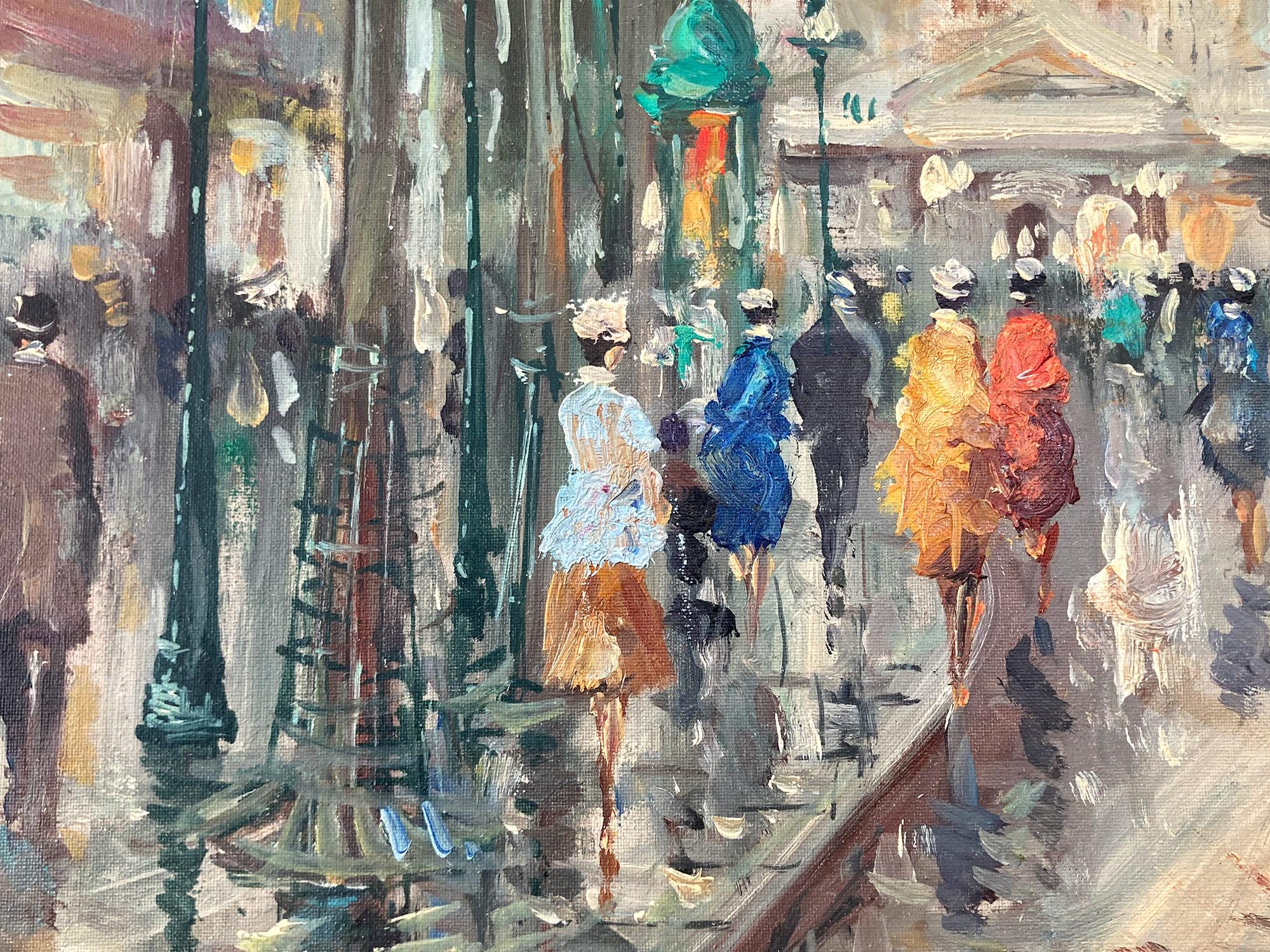 A beautiful oil on canvas painting by the French artist, Salvadore Demone. Deomne was a Parisian painter known for his colorful cityscapes depicting the times of his generation. This painting is a wonderful example of his work from the prime of his