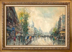 "Parisian Grands Boulevards" Pintura al óleo postimpresionista de escenas callejeras Enmarcada
