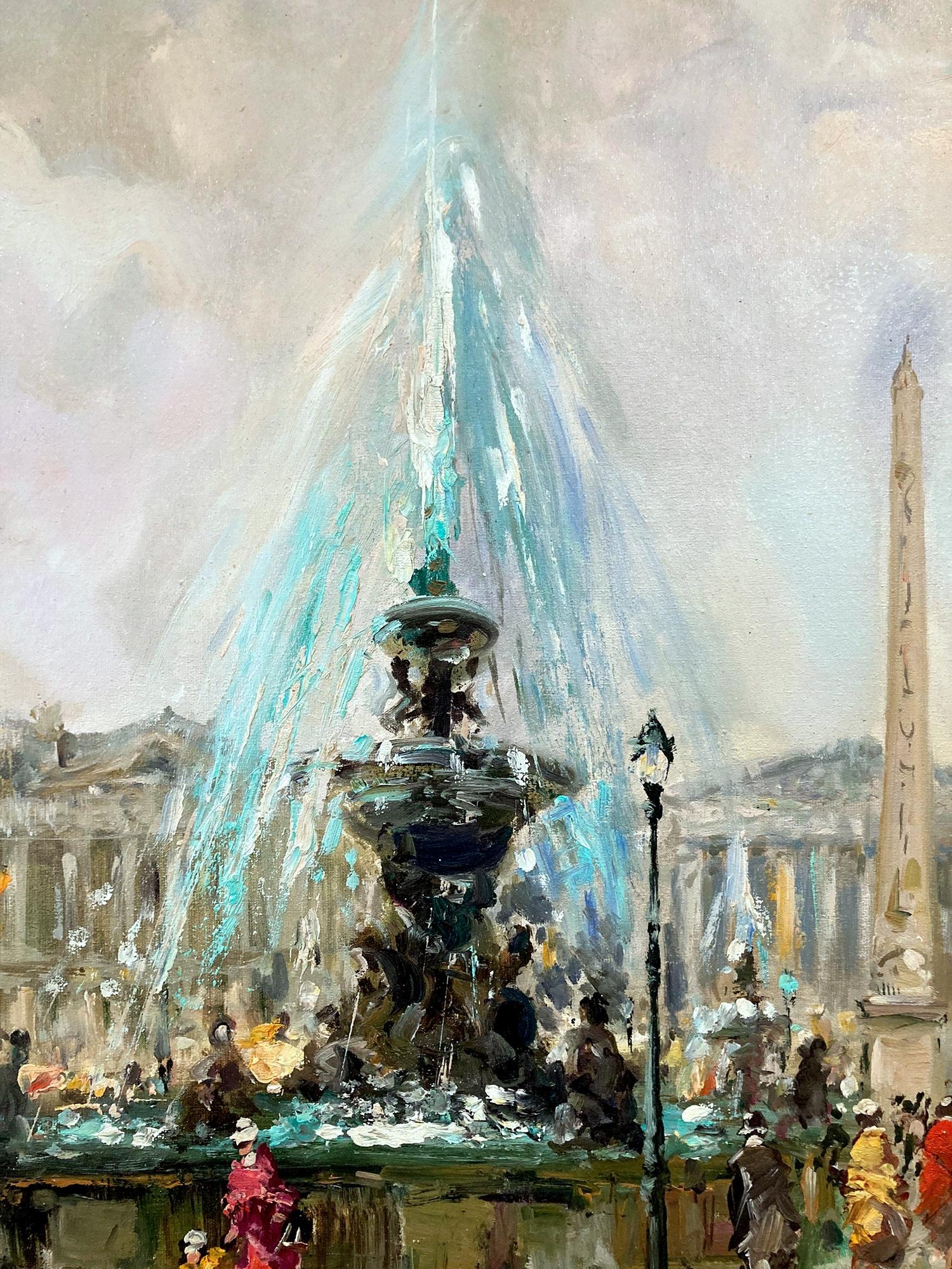 A beautiful oil on canvas painting by the French artist, Salvadore Demone. Deomne was a Parisian painter known for his vibrant cityscapes that depicted the times of his generation. This painting is a wonderful example of his work from the prime of