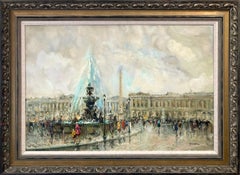"Place de la Concorde, Pari" Post-Impressionist Street Scene Oil Painting Framed