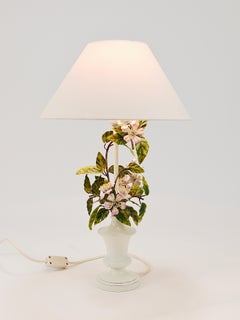 Salvadori Hand Painted Wild Apple Blossom Toleware Table Lamp, Italy, 1950s