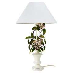 Retro Salvadori Hand Painted Wild Apple Blossom Toleware Table Lamp, Italy, 1950s