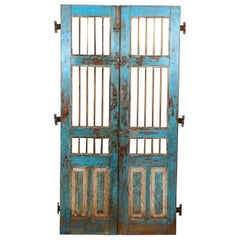 Salvaged Vintage Blue Indian Jali Doors, 20th Century