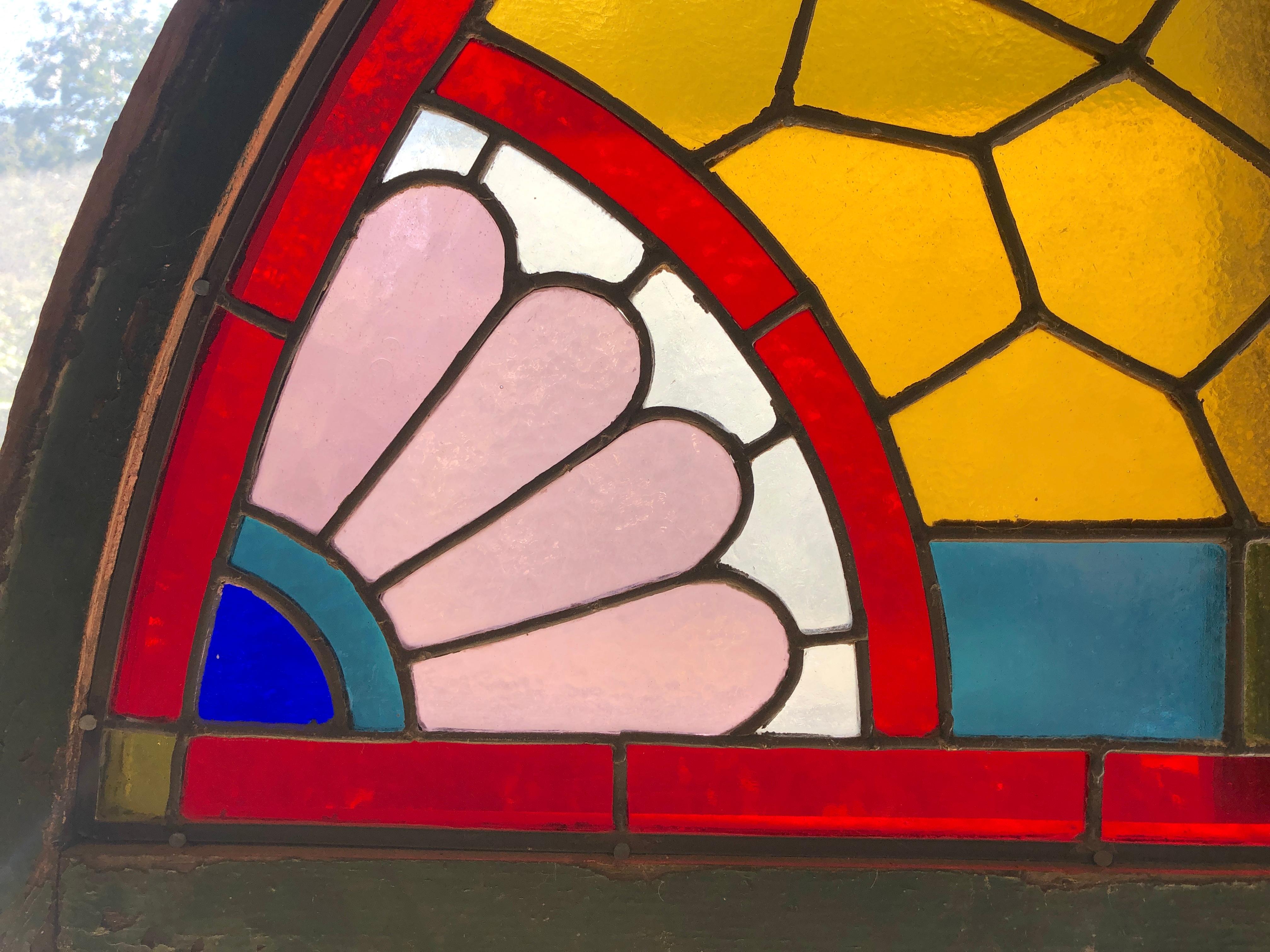 Stained Glass Salvaged Arch Transom Window 53
