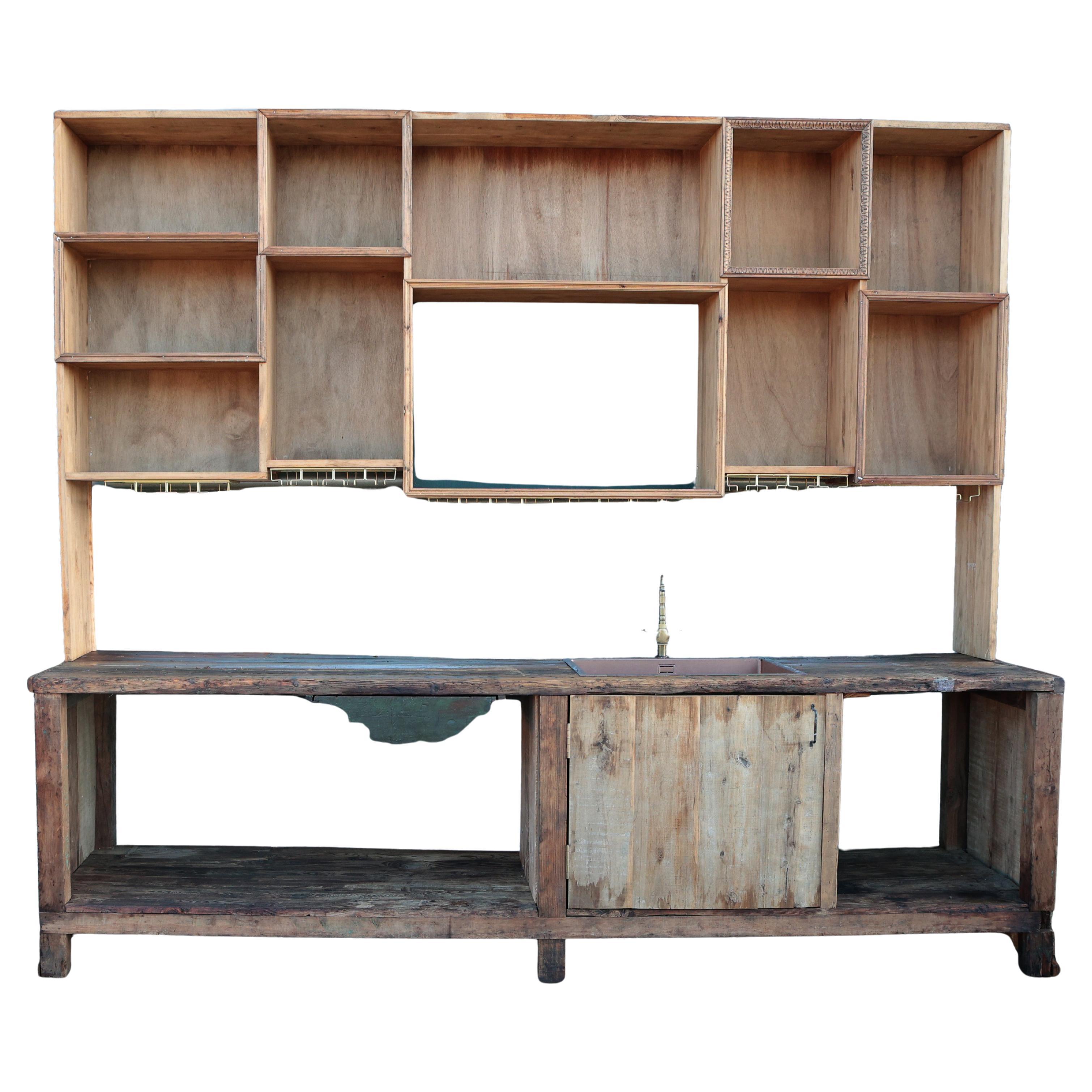 Salvaged Bar Set Pub Counter Bar Back Stools Barcelona Vintage For Sale