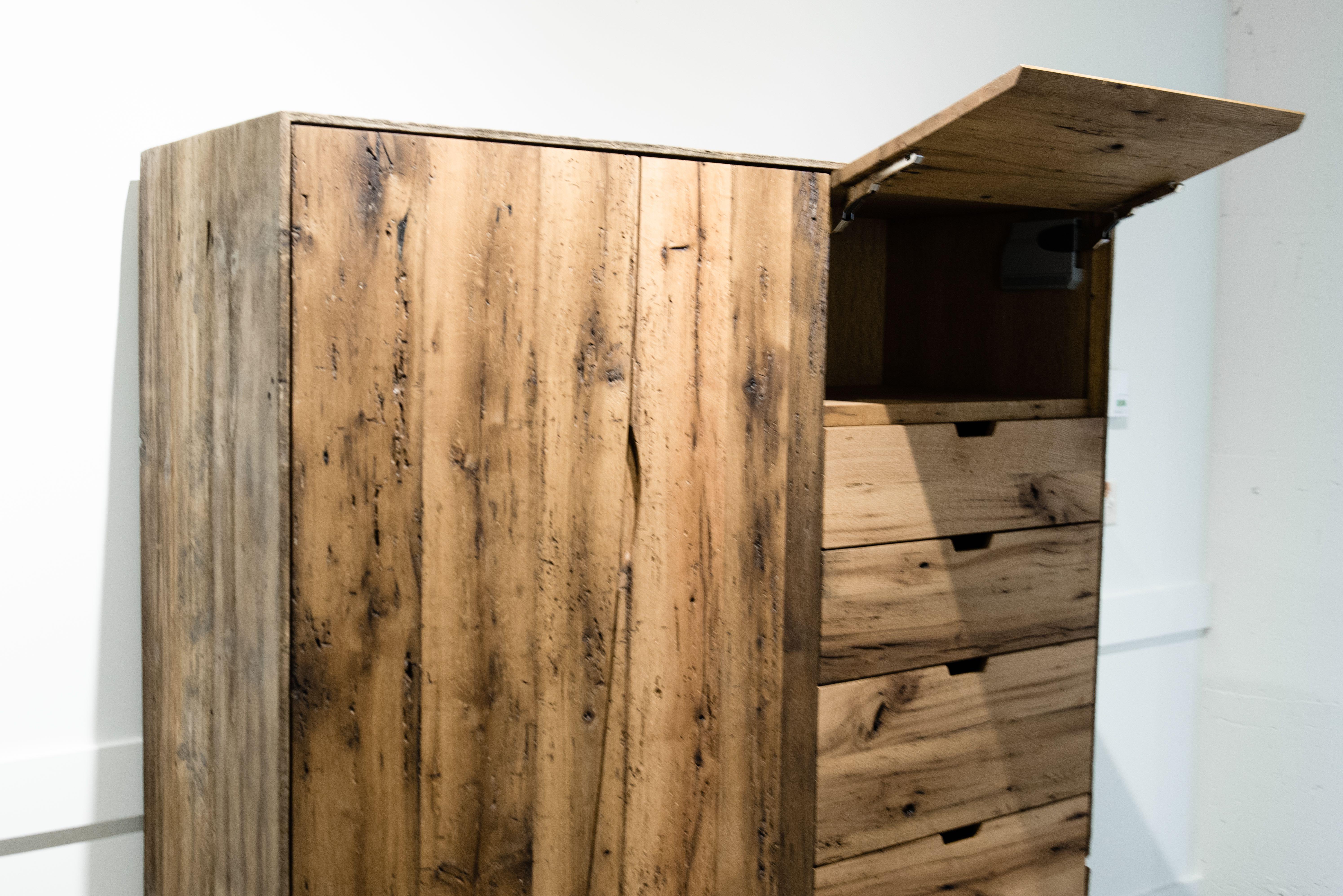 American Salvaged Barn Wardrobe in Reclaimed White Oak by Hopes Woodshop For Sale