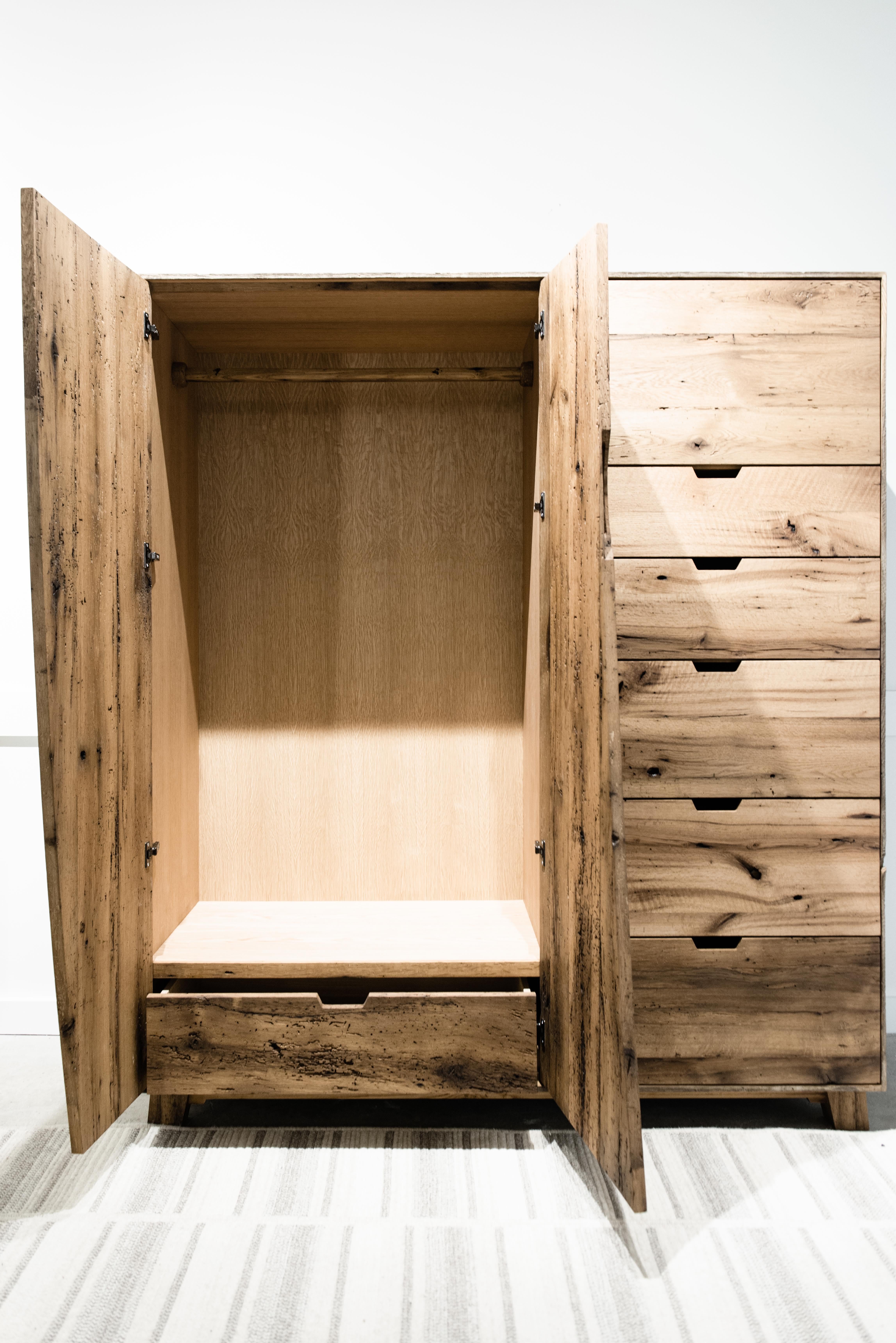 Hand-Crafted Salvaged Barn Wardrobe in Reclaimed White Oak by Hopes Woodshop For Sale