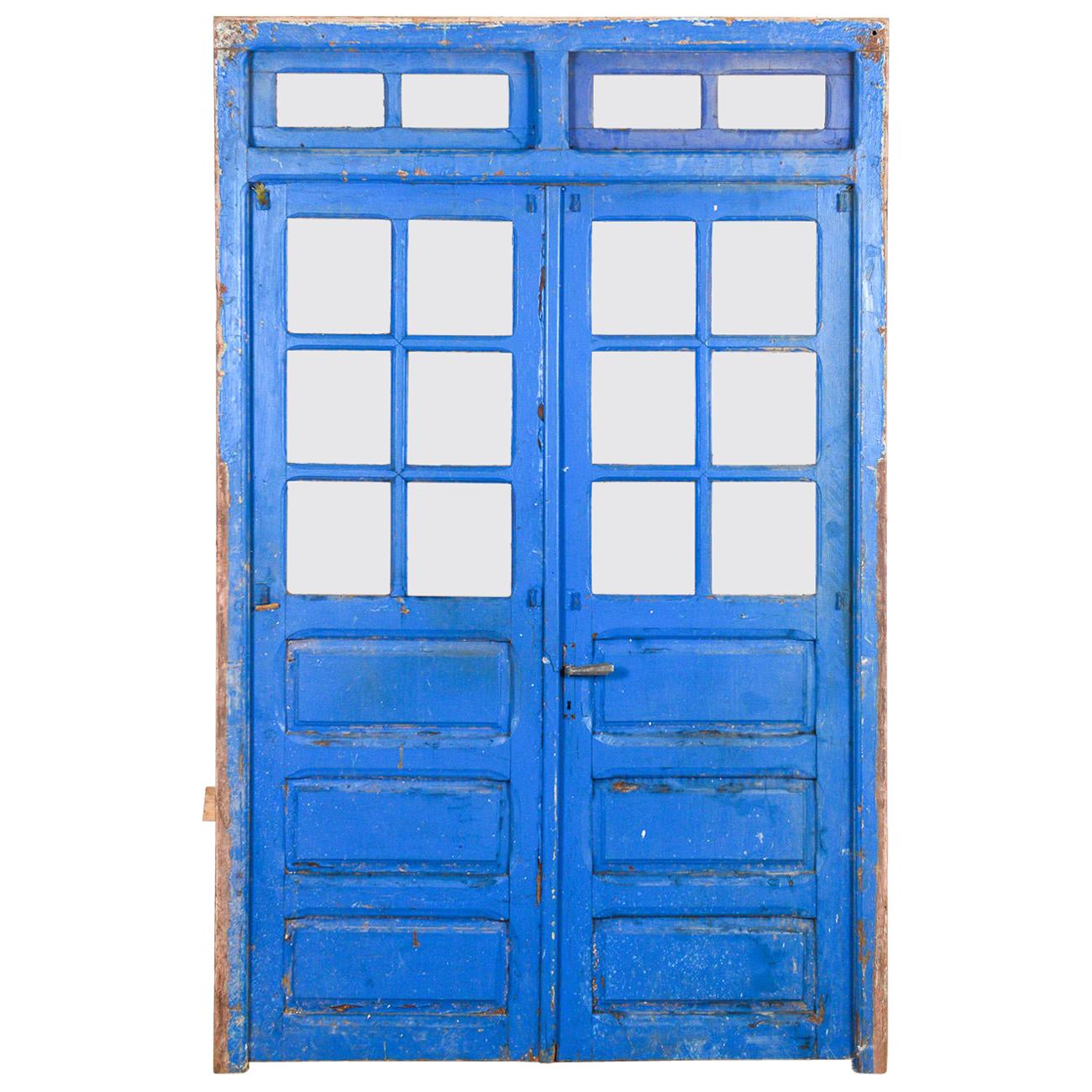 Salvaged Blue Moroccan Double Doors, 20th Century For Sale