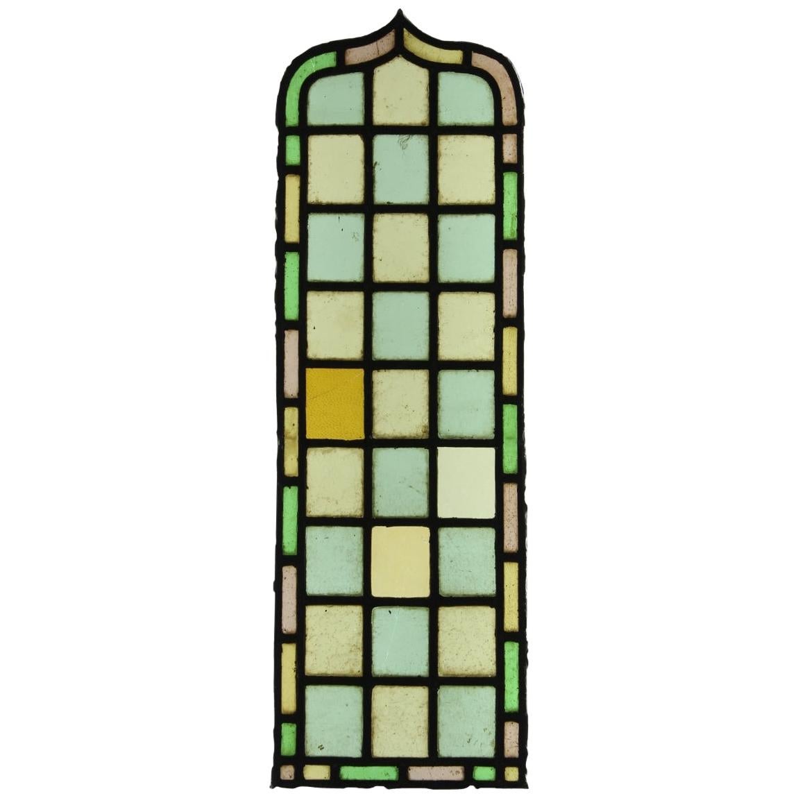 Salvaged Colorful Arched Stained Glass Panel, 20th Century For Sale