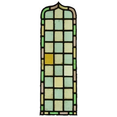 Salvaged Colorful Arched Stained Glass Panel, 20th Century