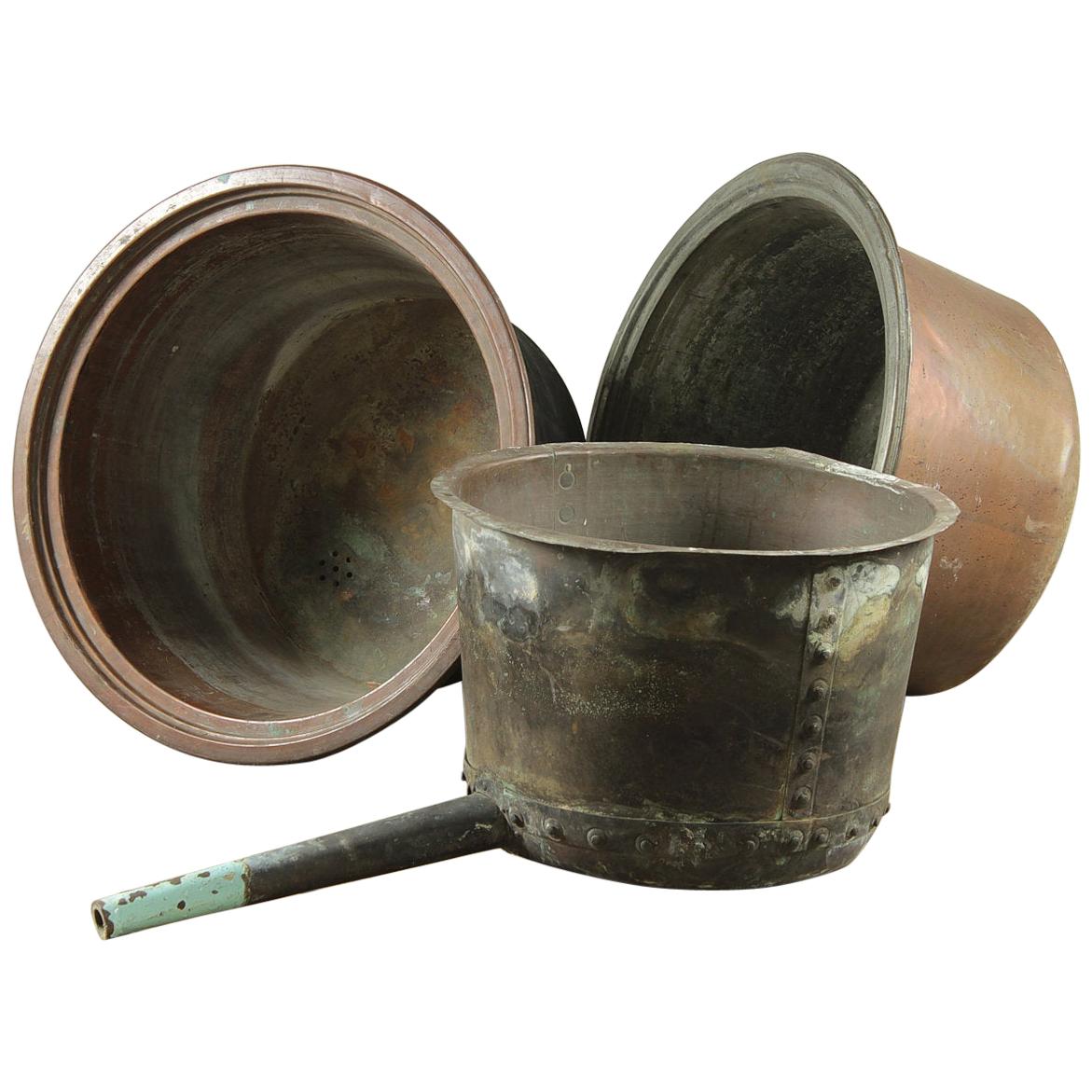  Salvaged Copper Coppers / Planters, 20th Century For Sale