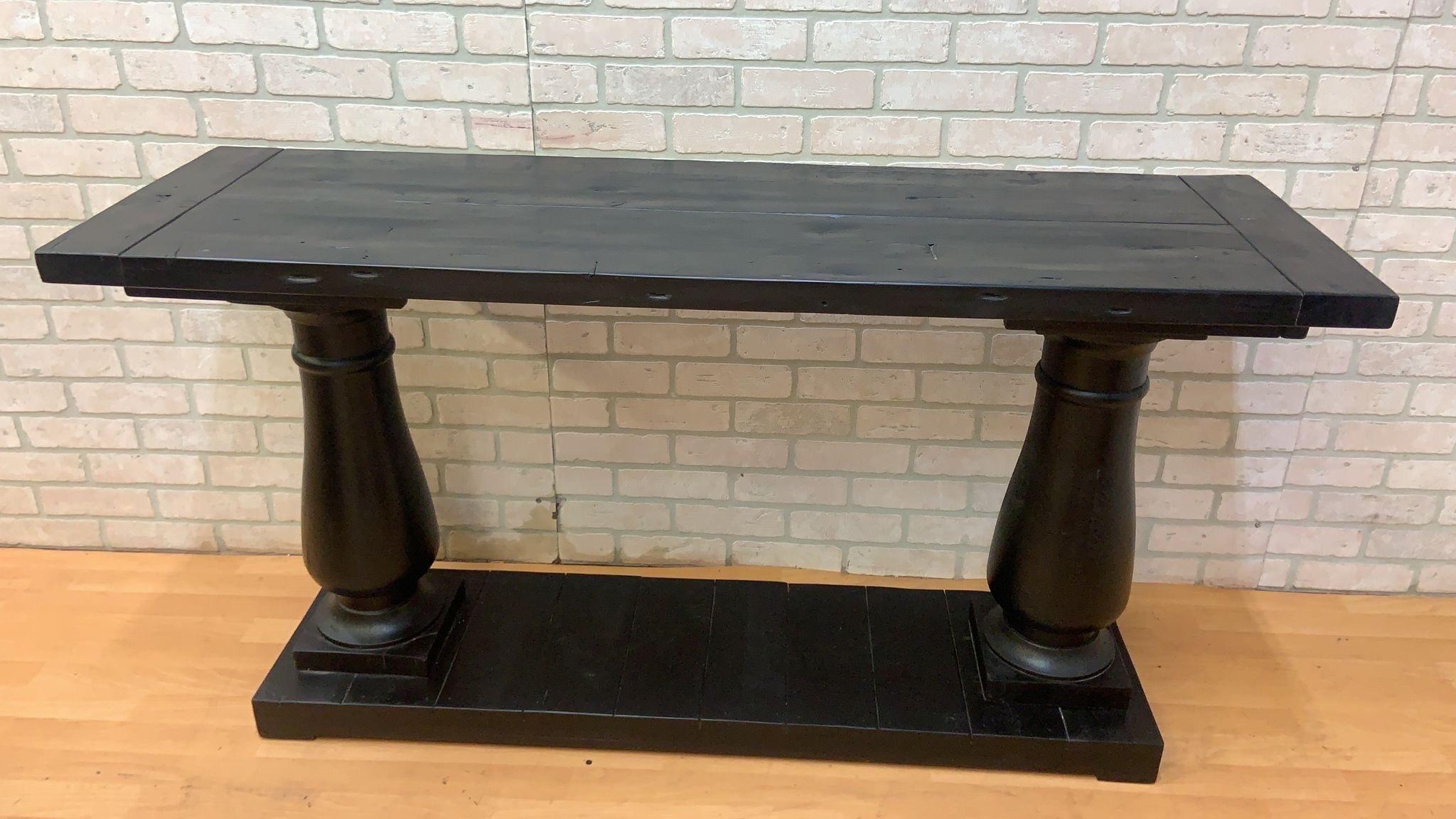 Salvaged Ebony Console Table by Restoration Hardware w/ Balustrade Legs For Sale 4