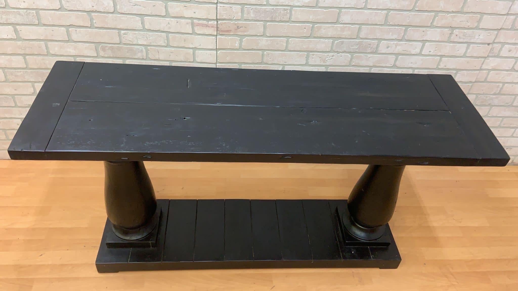 Salvaged Ebony Console Table by Restoration Hardware w/ Balustrade Legs For Sale 5