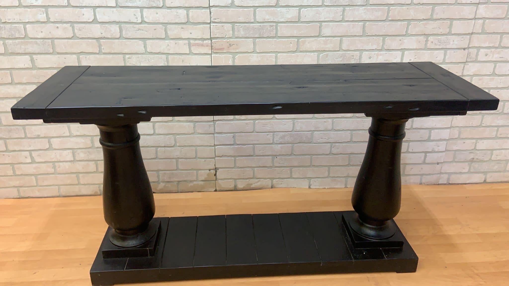 Salvaged Ebony Console Table by Restoration Hardware w/ Balustrade Legs For Sale 1
