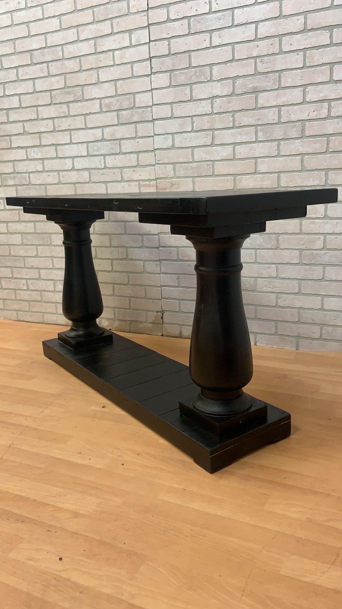Salvaged Ebony Console Table by Restoration Hardware w/ Balustrade Legs For Sale 2