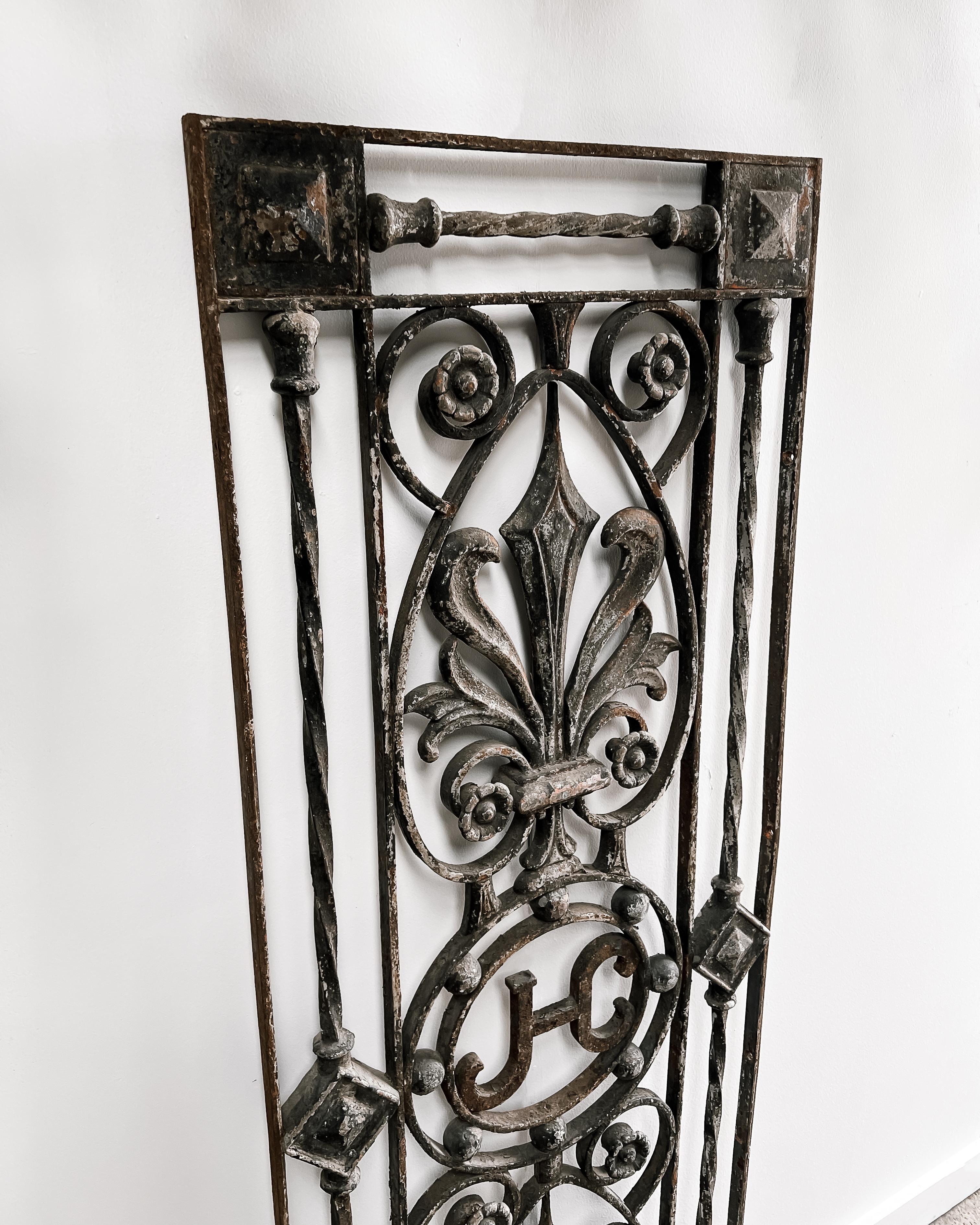 19th Century Salvaged French Monogrammed Gate Panel