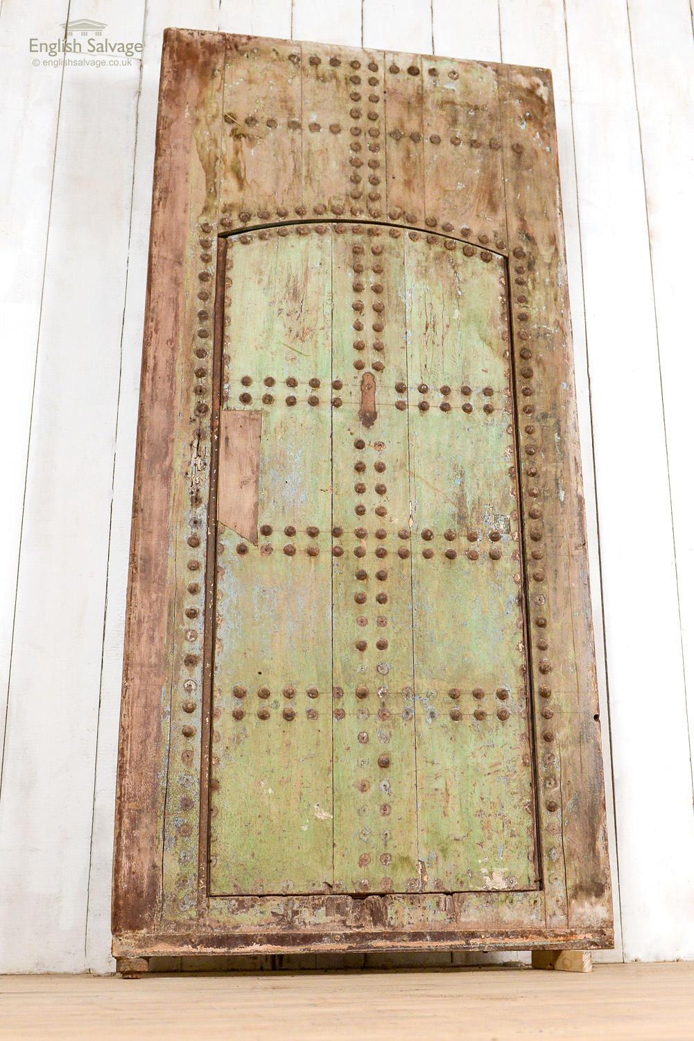 Moroccan Salvaged Hardwood Studded Door in Frame, 20th Century For Sale