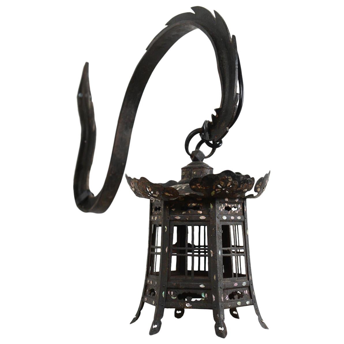 Salvaged Metal Japanese Lantern, 20th Century For Sale