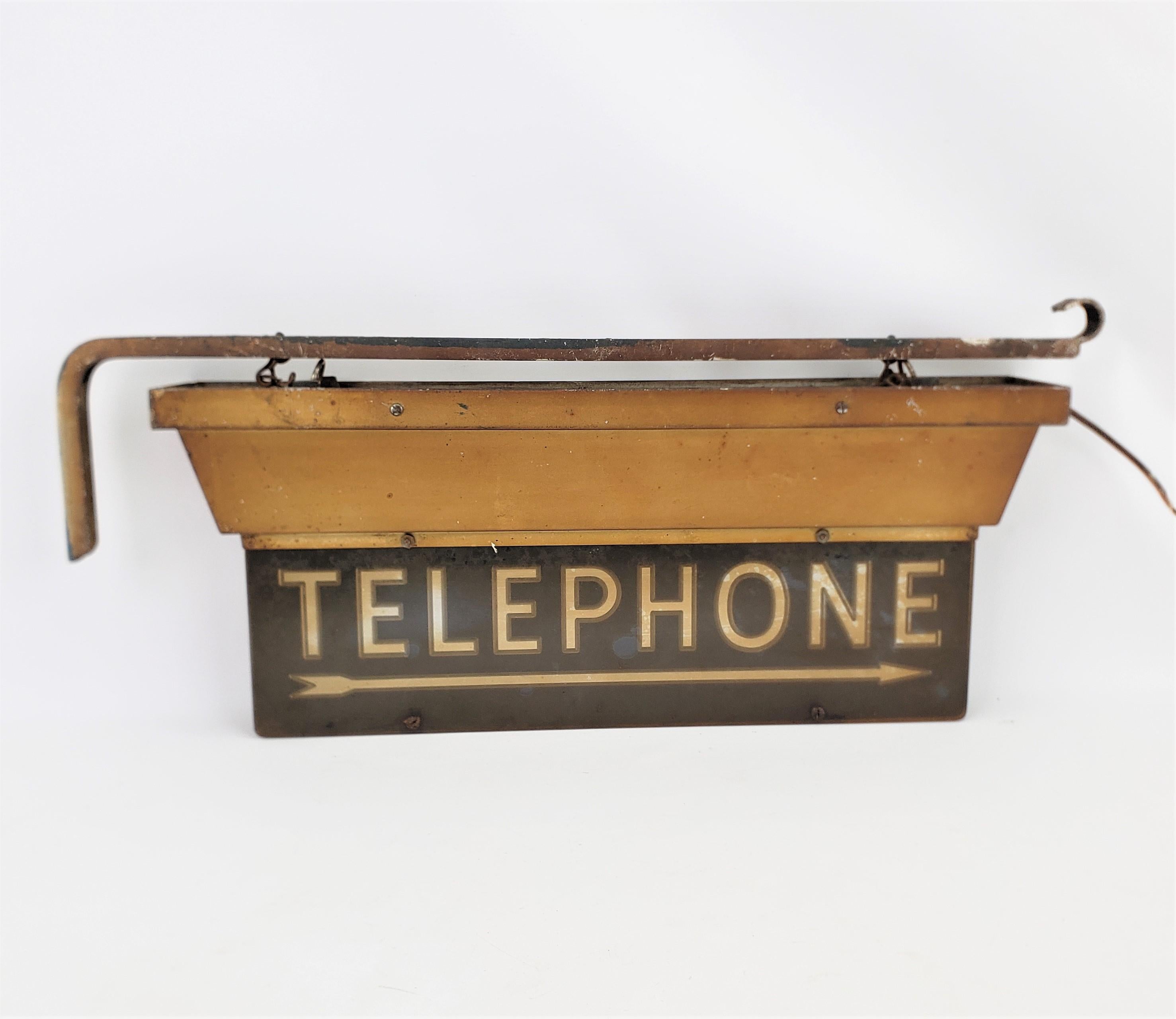 Salvaged Mid-Century Era Commercial Lighted Telephone Direction Sign & Bracket 4