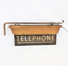 Salvaged Mid-Century Era Commercial Lighted Telephone Direction Sign & Bracket