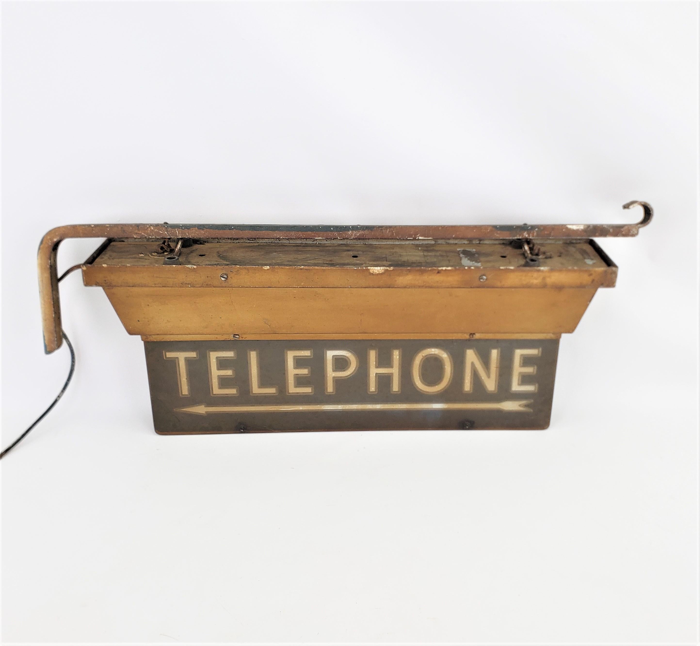 Mid-Century Modern Salvaged Mid-Century Era Commercial Lighted Telephone Direction Sign & Bracket