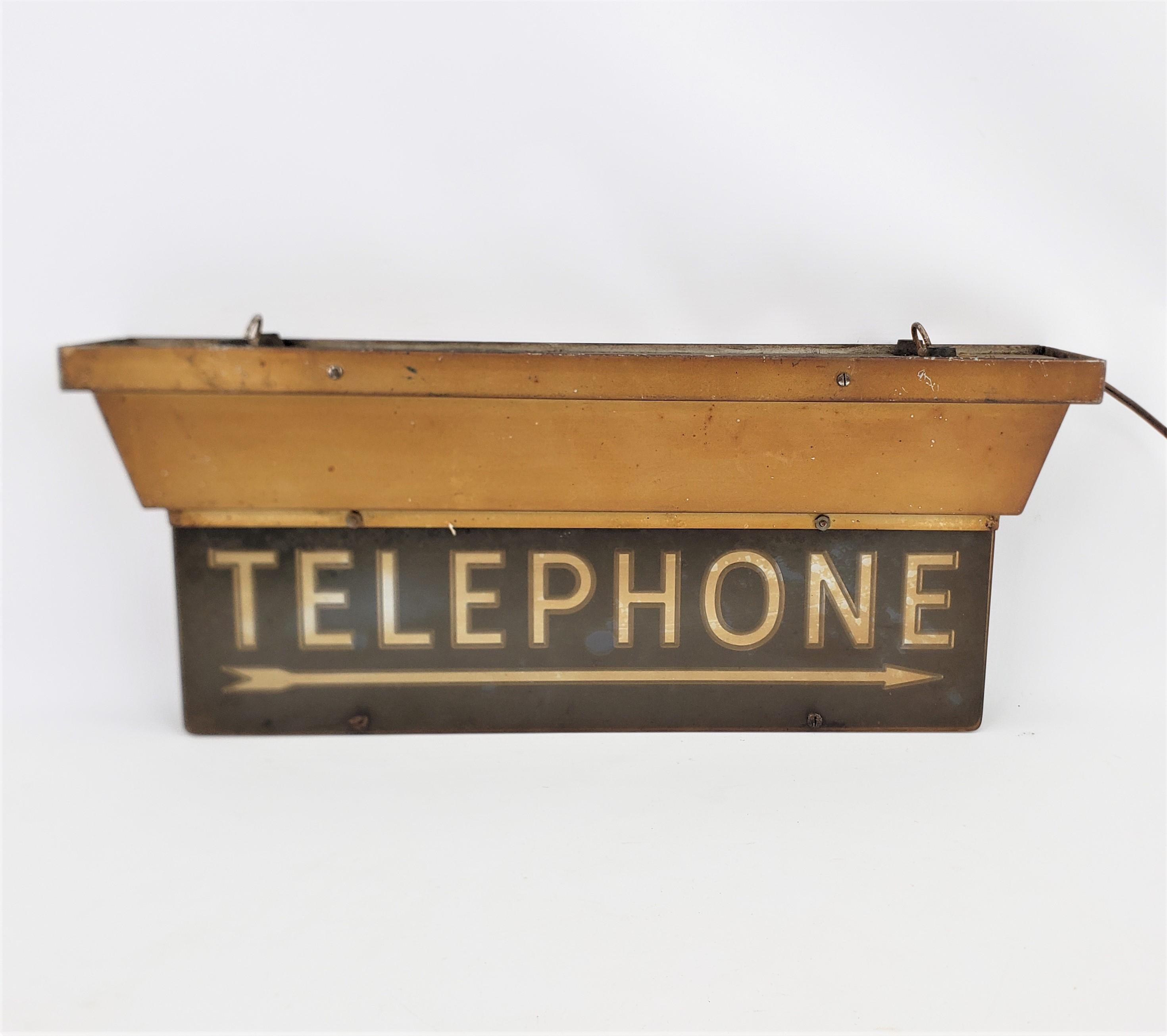 Canadian Salvaged Mid-Century Era Commercial Lighted Telephone Direction Sign & Bracket