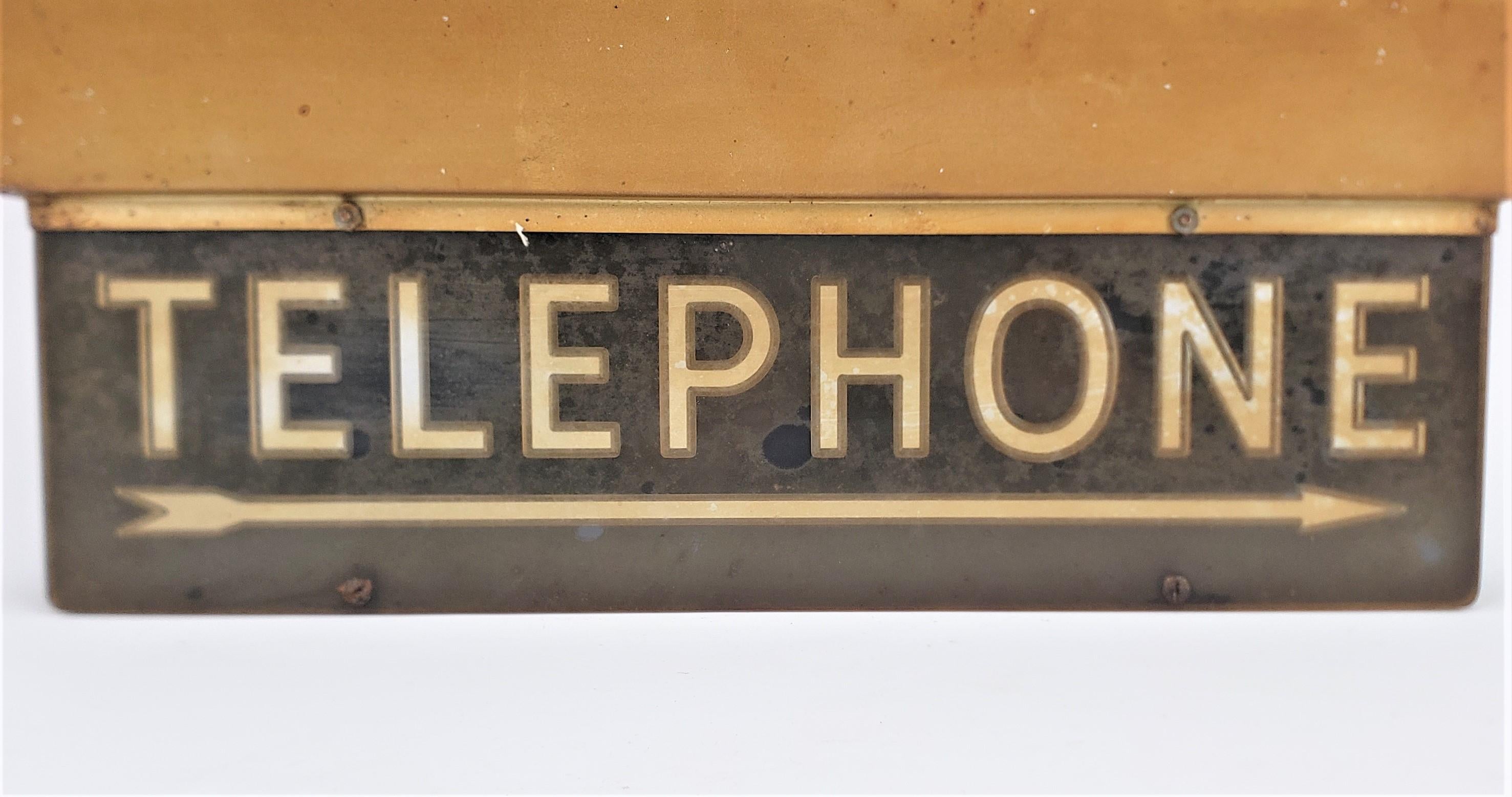 Machine-Made Salvaged Mid-Century Era Commercial Lighted Telephone Direction Sign & Bracket