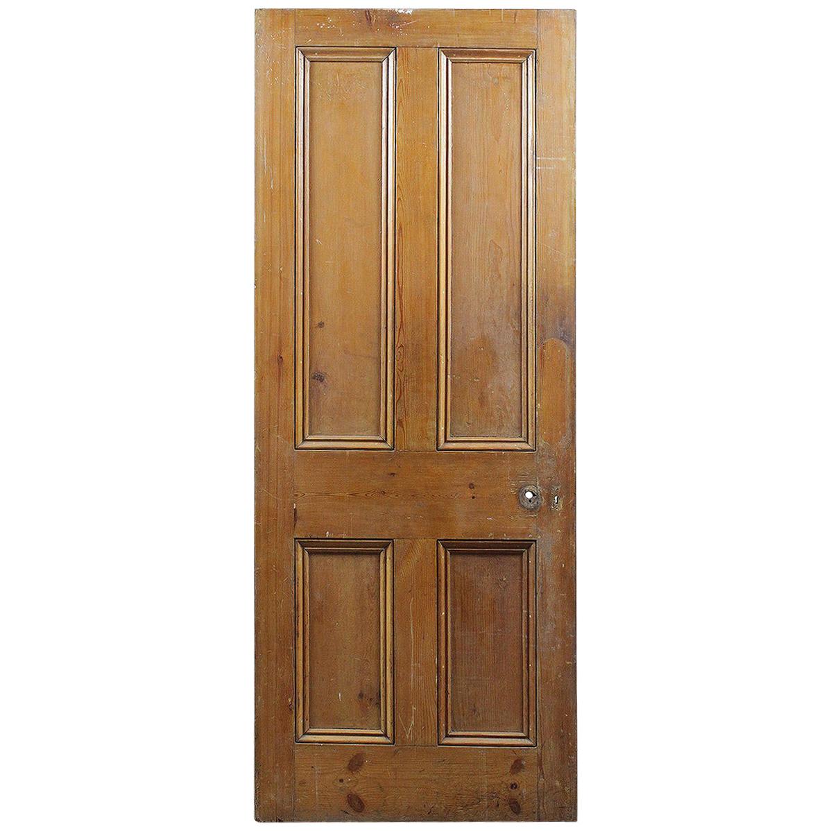 Salvaged Pine Four Panelled Old Door, 20th Century For Sale