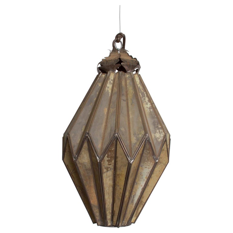 Sculptural Steel Geometric Prism Pendant in Eglomise Glass Mexico