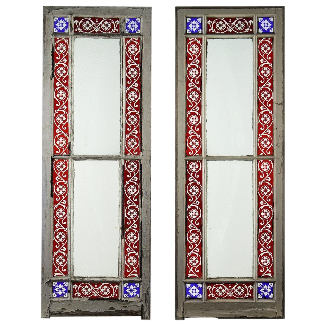 Salvaged Set of Stained Glass Panel Windows, 20th Century For Sale at