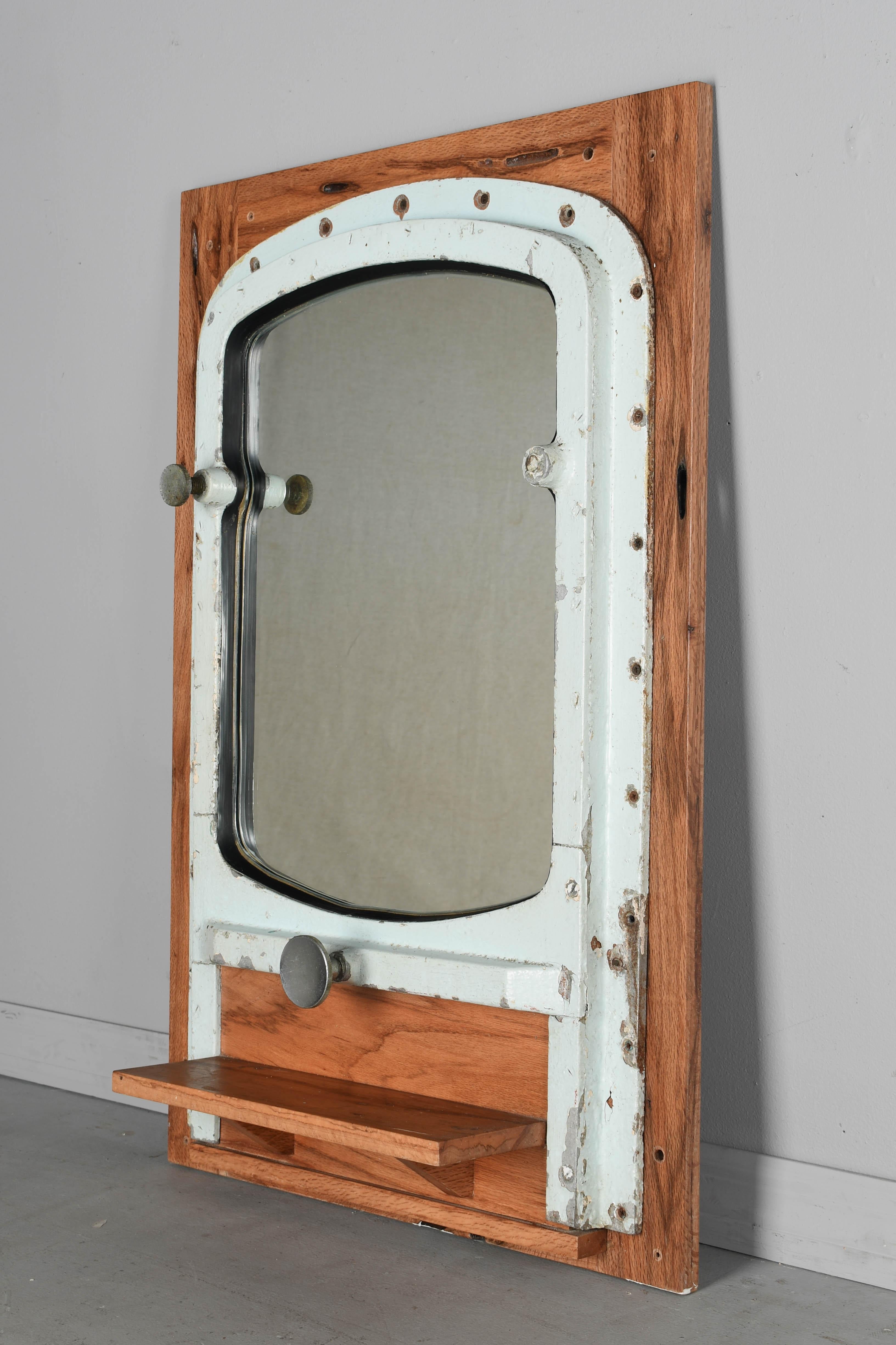 American Salvaged Ship Portal Wall Mirror with Shelf For Sale
