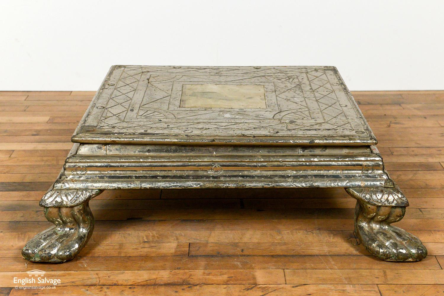 Aluminum Salvaged Silver Plate Wooden Stand/Bajot, 20th Century For Sale
