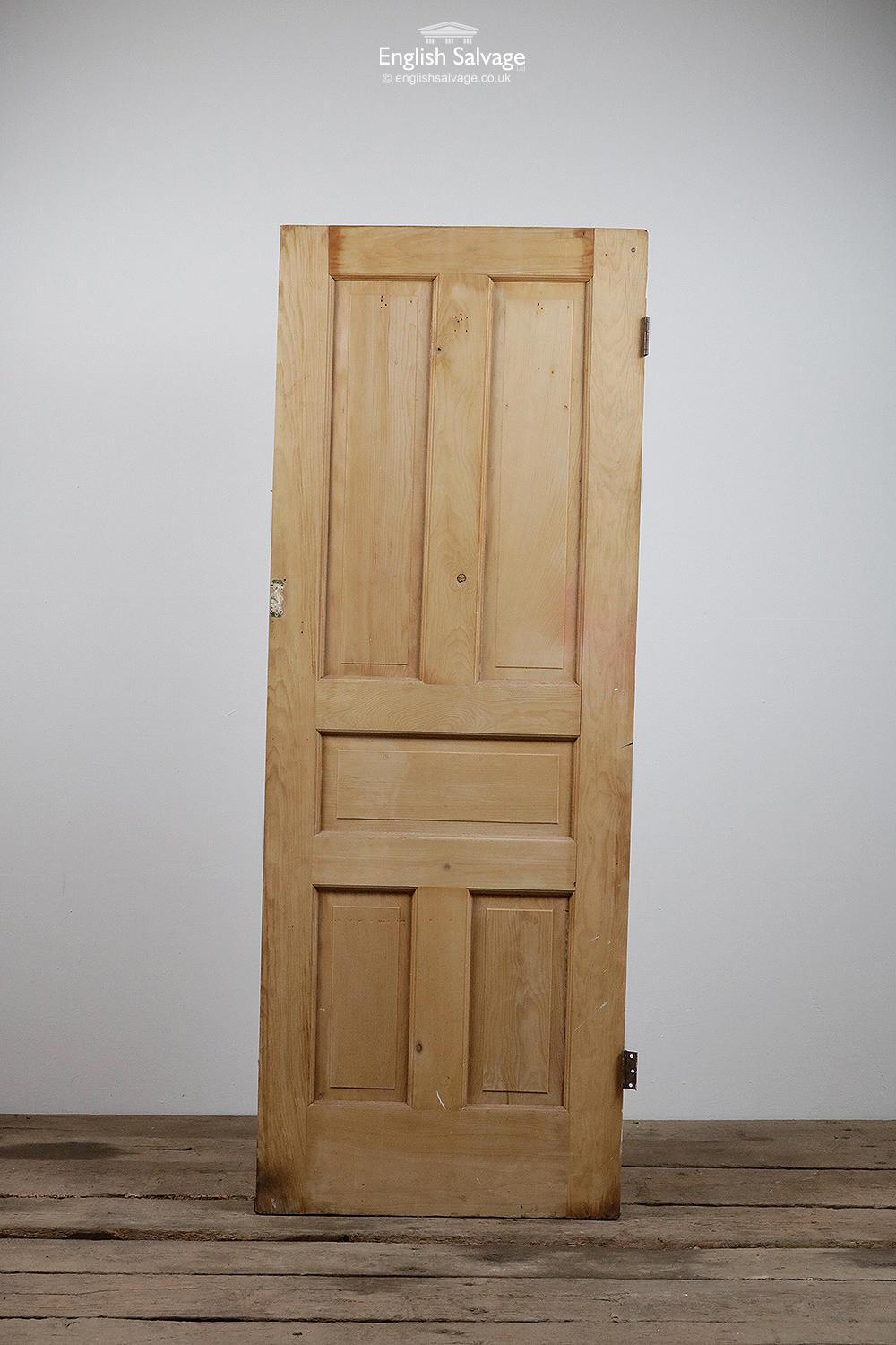 European Salvaged Stripped Pine 5 Panel Door, 20th Century For Sale