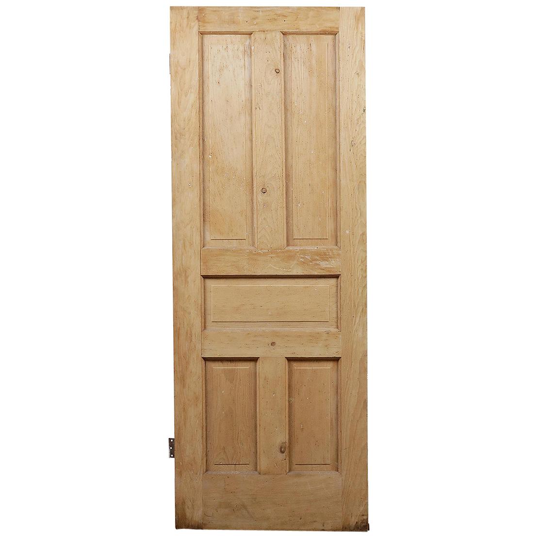 Salvaged Stripped Pine 5 Panel Door, 20th Century For Sale