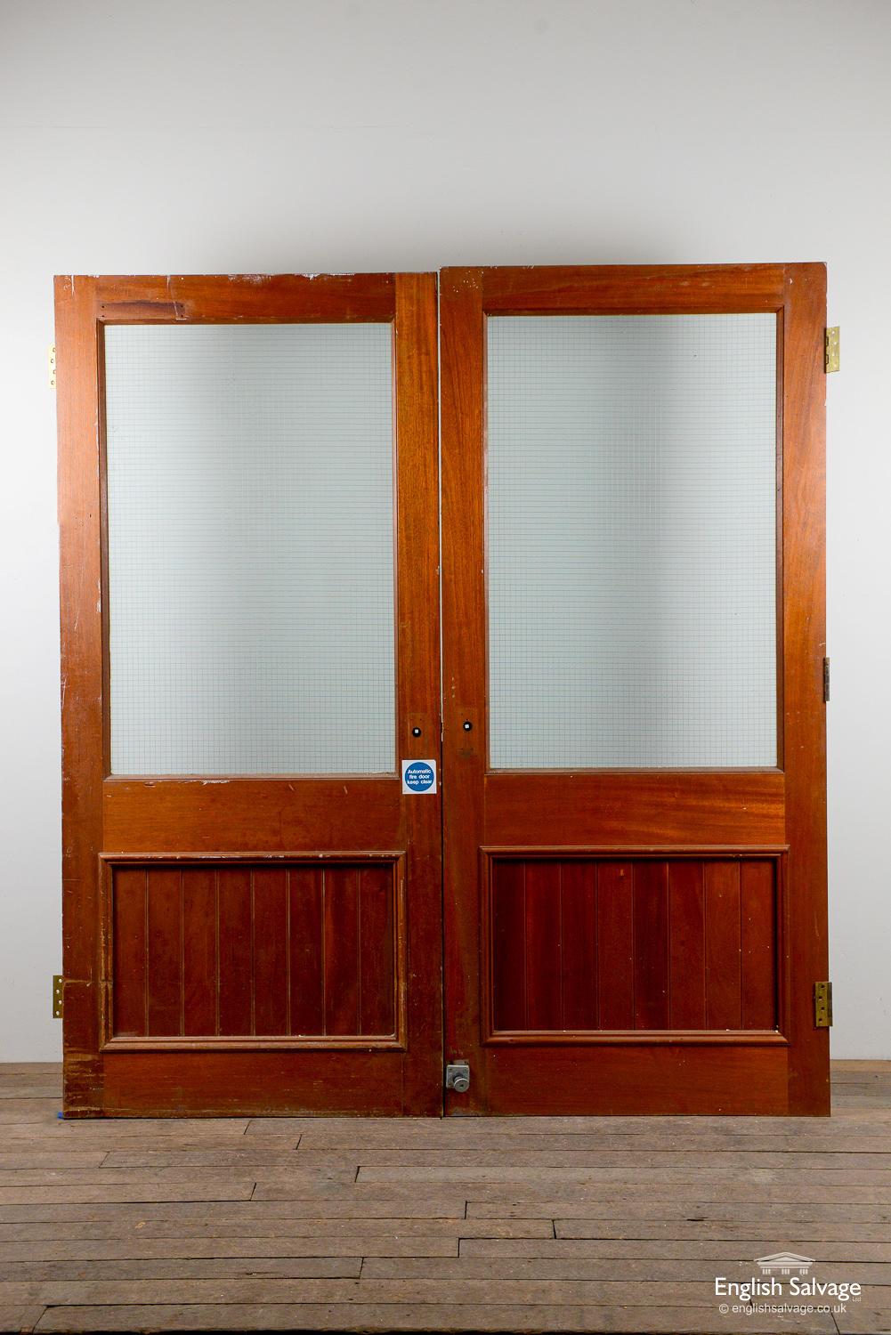 European Salvaged Teak Glazed Double Doors, 20th Century For Sale