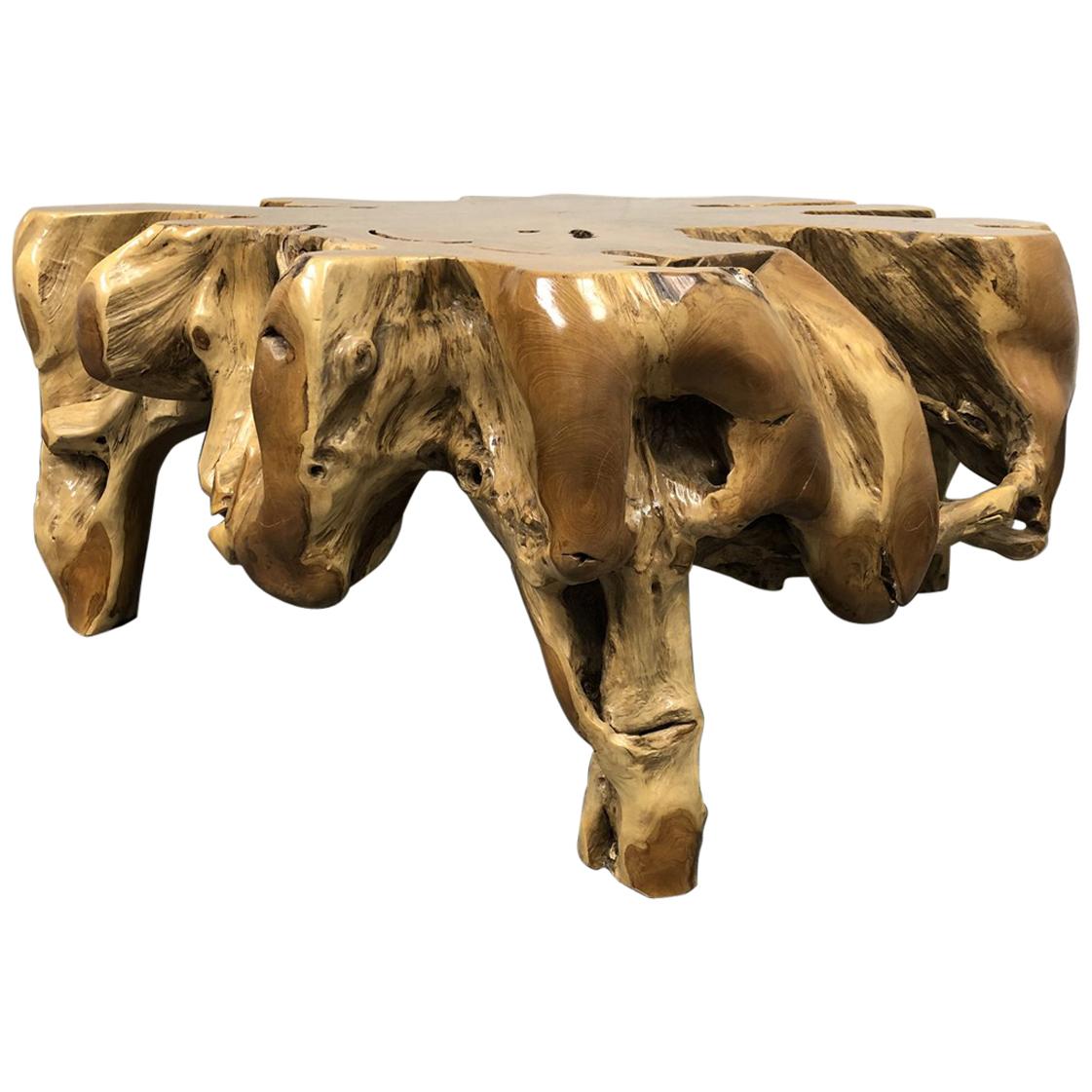 Salvaged Teak Root Live Edge Coffee Table For Sale