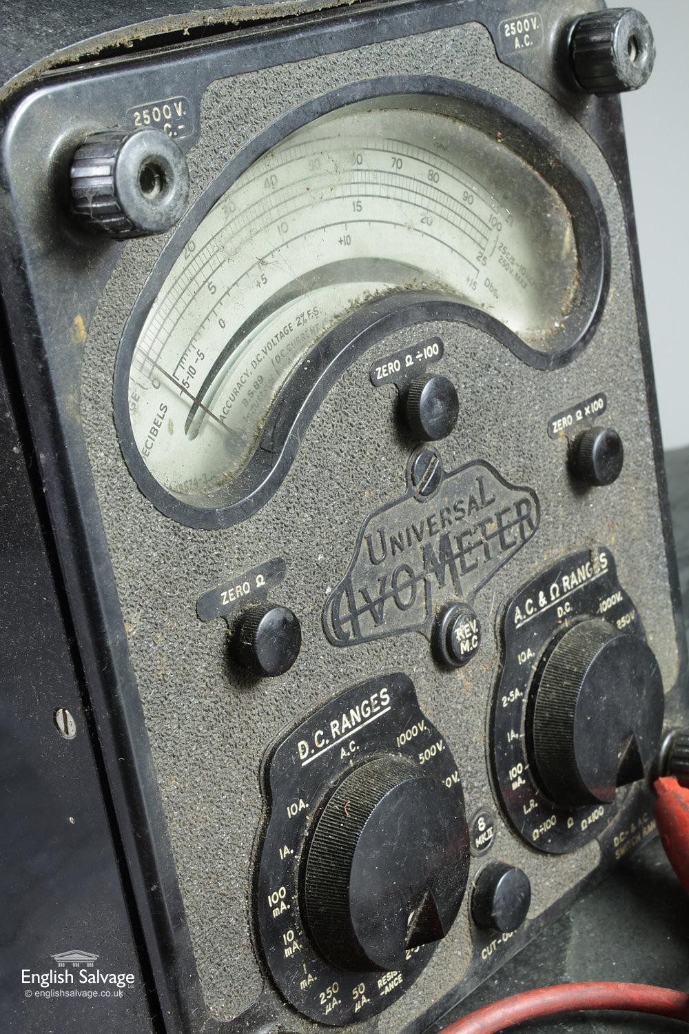 European Salvaged Universal Avometer with Leather Case, 20th Century For Sale