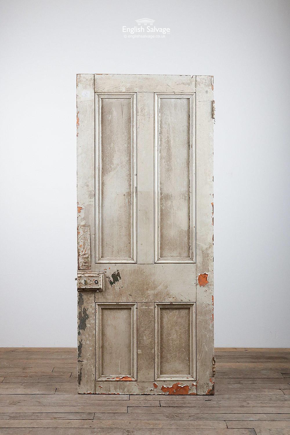 European Salvaged Victorian Four Panel Pine Door, 20th Century For Sale
