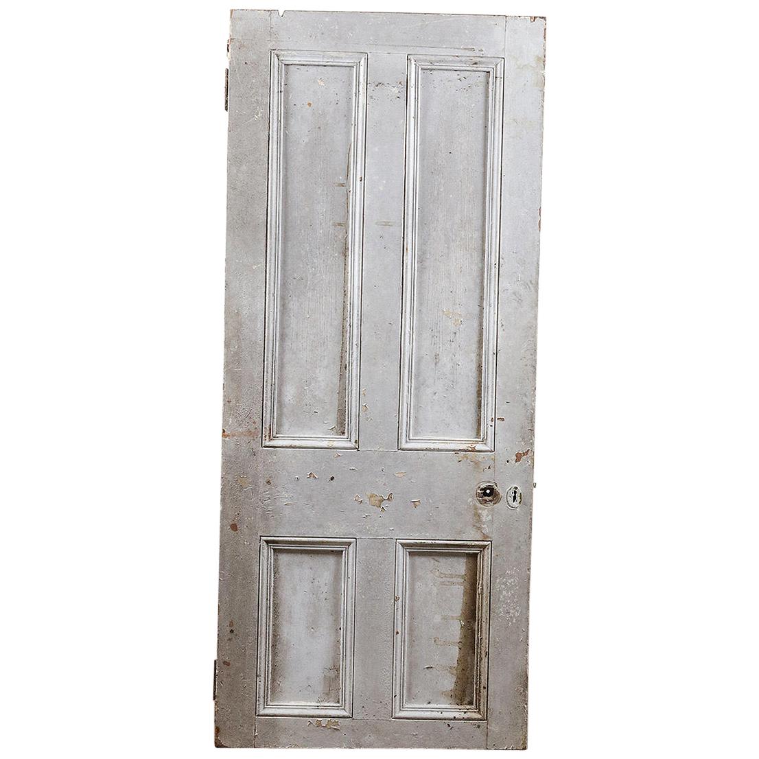 Salvaged Victorian Four Panel Pine Door, 20th Century For Sale